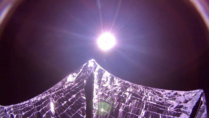 A selfie of the LightSail as provided by the Planetary Society after a successful deployment of its sails